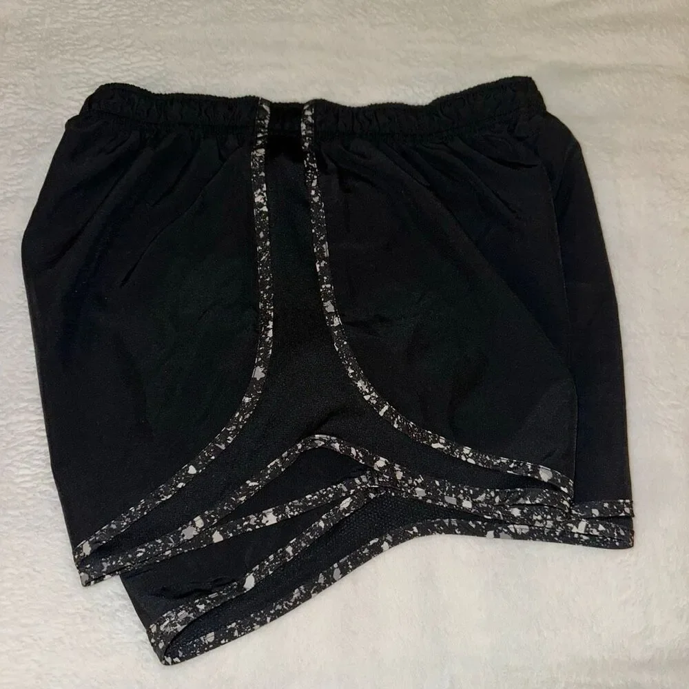 Nike Drifit Women’s Large Running Shorts Black White Speckles Drawstring EUC